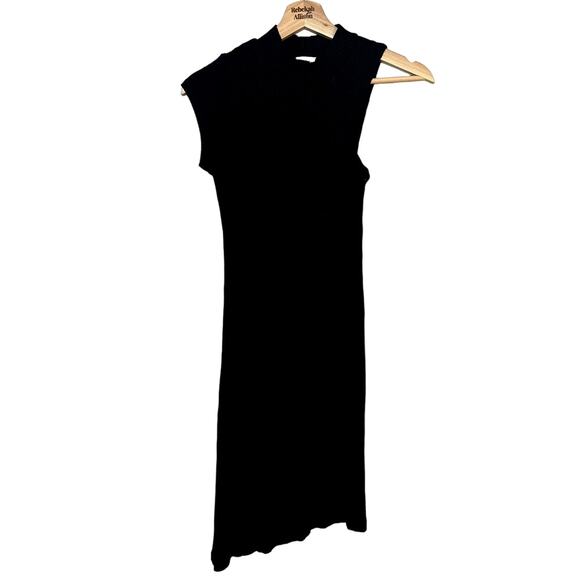 LNA Asymmetrical Cutout Bodycon Black Ribbed Midi Dress Women's Size Medium EUC - Picture 1 of 7